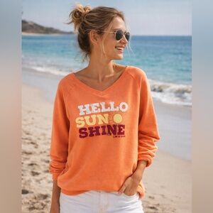 Life Is Good Orange 'Hello Sunshine' Sweatshirt Lightweight Cozy Casual
